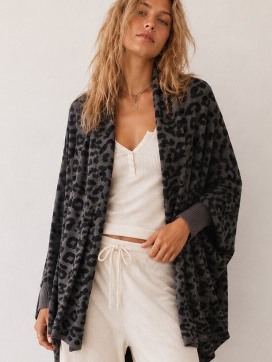 Barefoot Dreams Sweaters - BAREFOOT DREAMS CozyChic Ultra Lite Leopard Blanket Wrap Carbon Black XS NWOT
